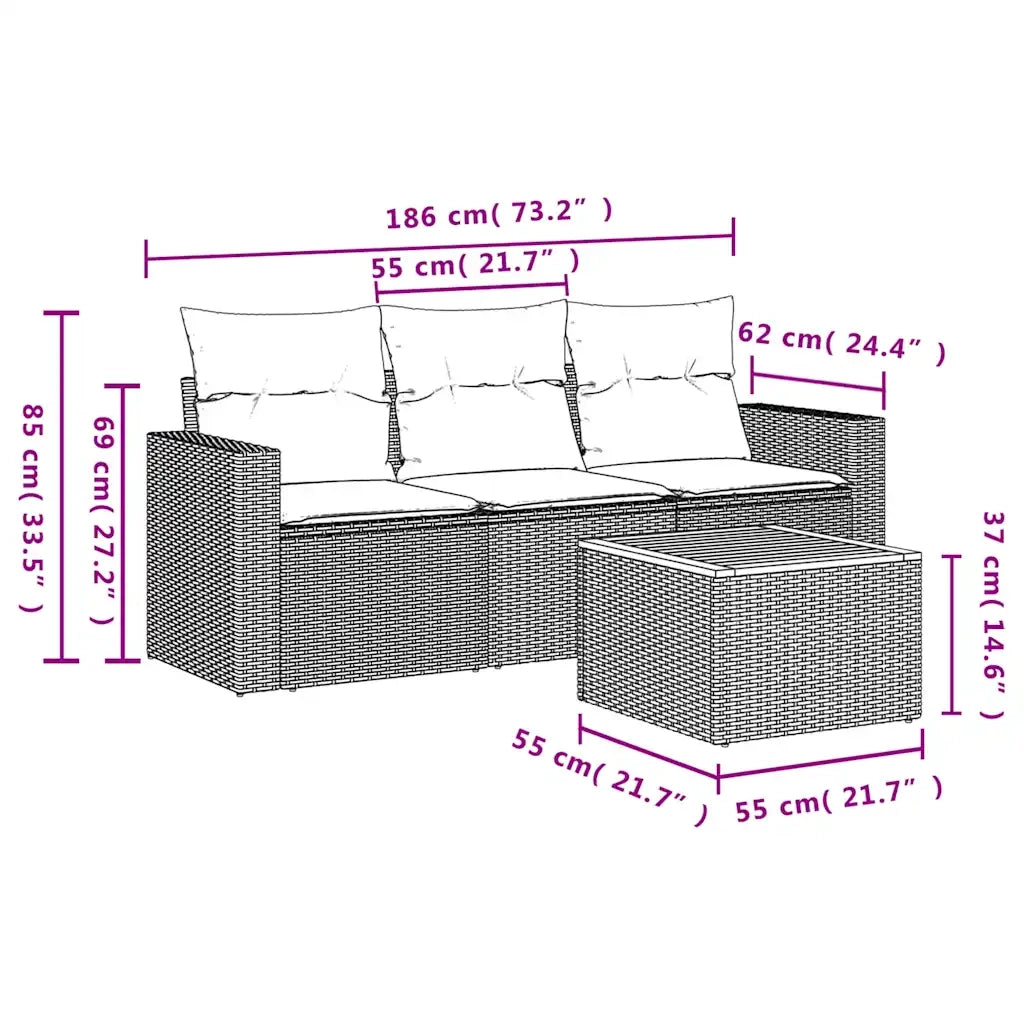 Set Divani da Giardino 4 pz con Cuscini Nero in Polyrattan 3256322