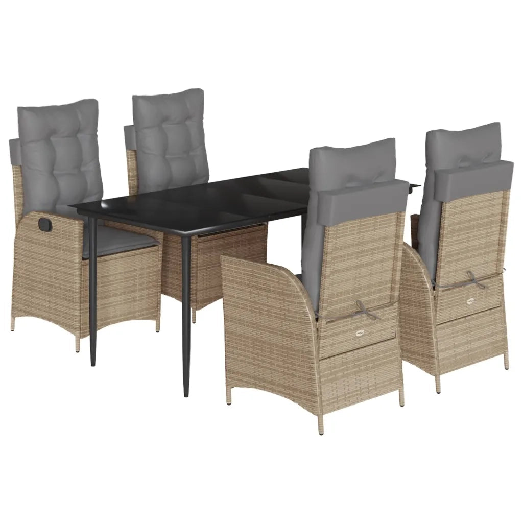 Set da Pranzo da Giardino 5 pz con Cuscini Beige in Polyrattan
