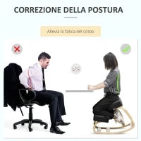 Sedia Inginocchiatoio Ergonomica in Legno di Betulla con Cuscino, 51x69x58 cm, Nero