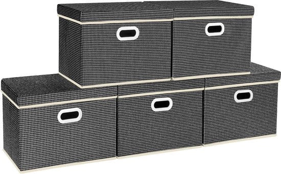 Set di 5 scatole pieghevoli con coperchio per armadio e camera da letto dei bambini - Grigio scuro