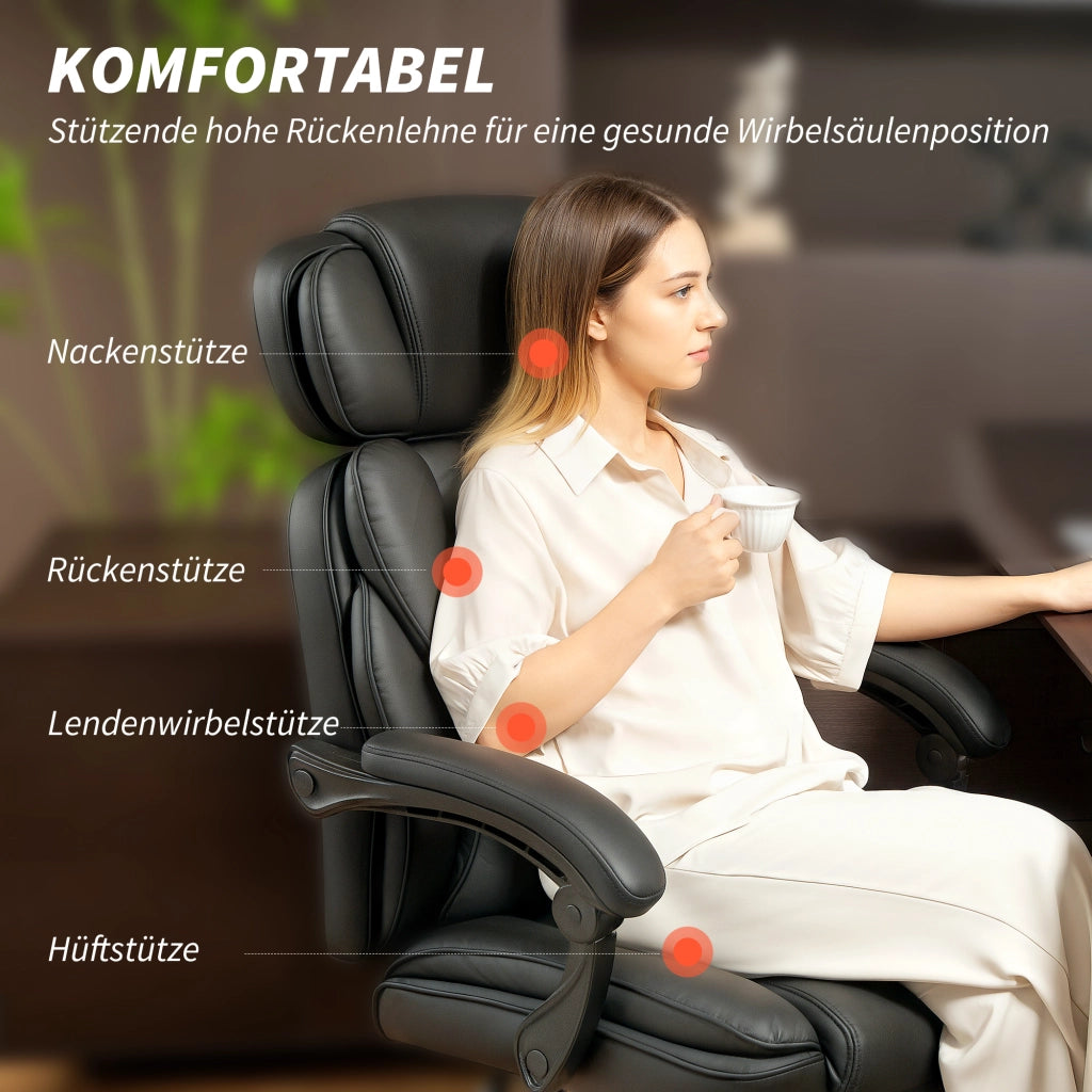 Sedia da Ufficio Ergonomica Regolabile in Altezza con Schienale e Braccioli ¨C Zephmum ¨C Nero in Pelle