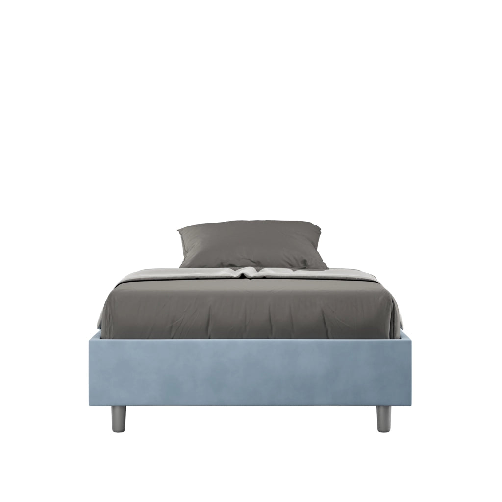 BS COM Letto una piazza e mezza con rete imbottito 110x200 microfibra azzurro