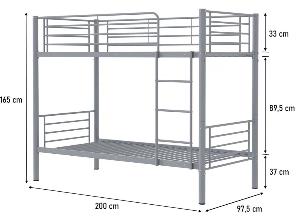 Letto a castello "ADAM" -  90 x 190 cm - Metallo - Grigio