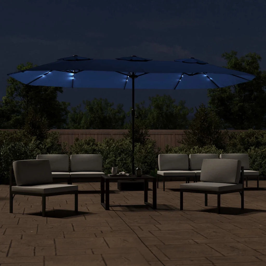 Ombrellone a Doppia Testa con LED Azzurro 449x265 cm 362960