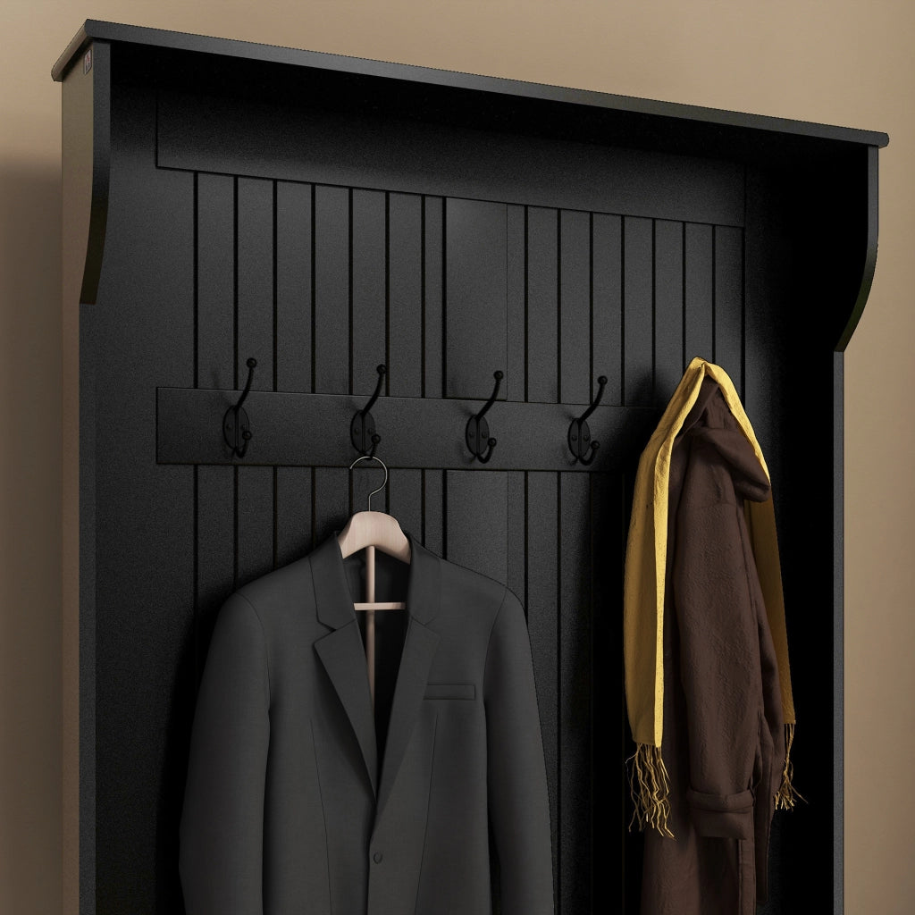 Scarpiera con Banco e 5 Ganci ¨C Minimal ¨C 96x34x180 cm Nero Moderno