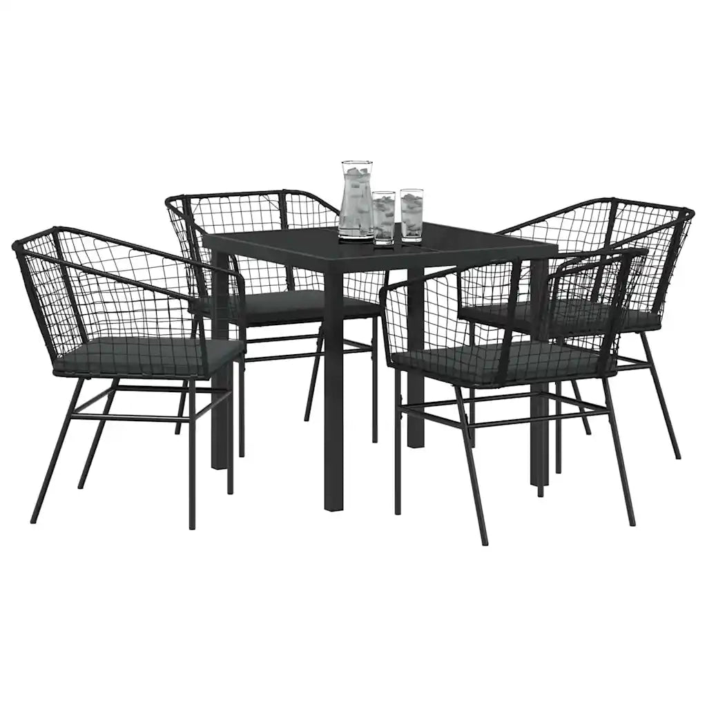 Set da Pranzo per Giardino 5 pcs Nero polyrattan