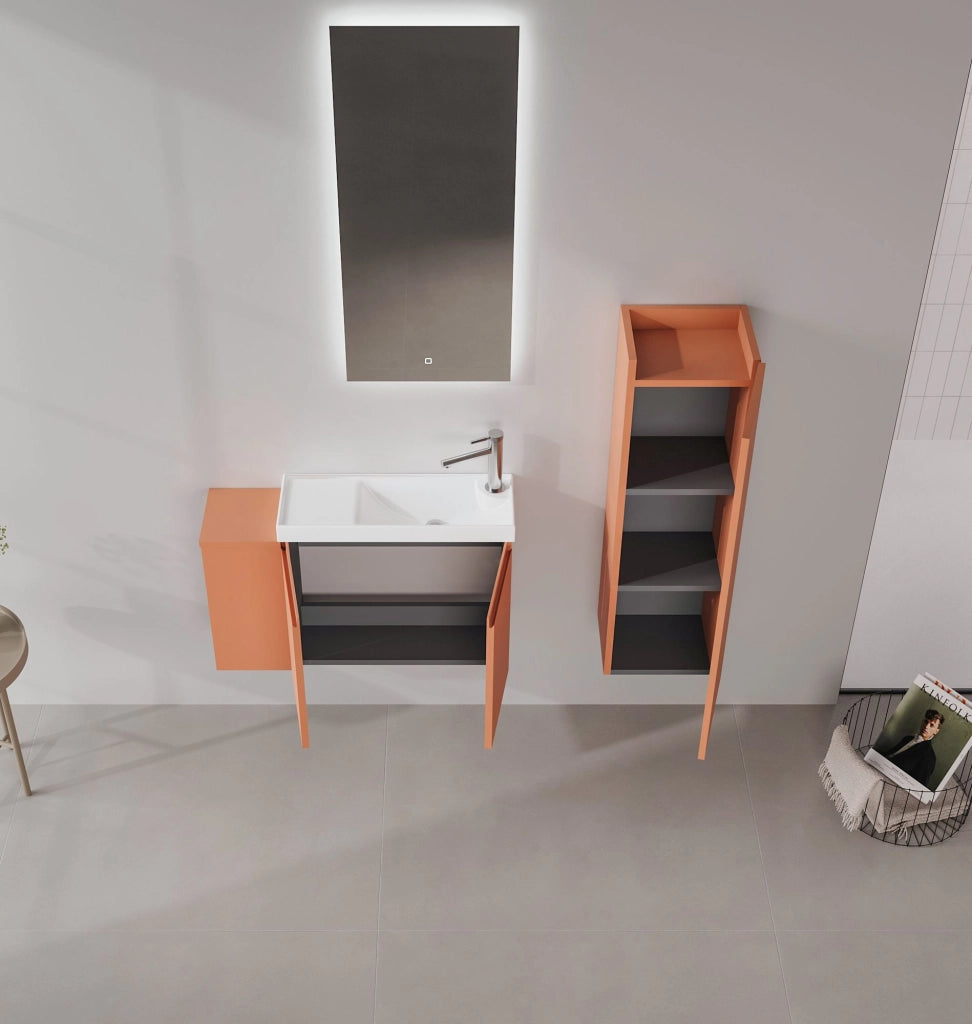 Set mobile lavabo con specchio (2 pezzi) "Ferla 80" - 80 x 22 x 45 cm - Cinnamon opaco