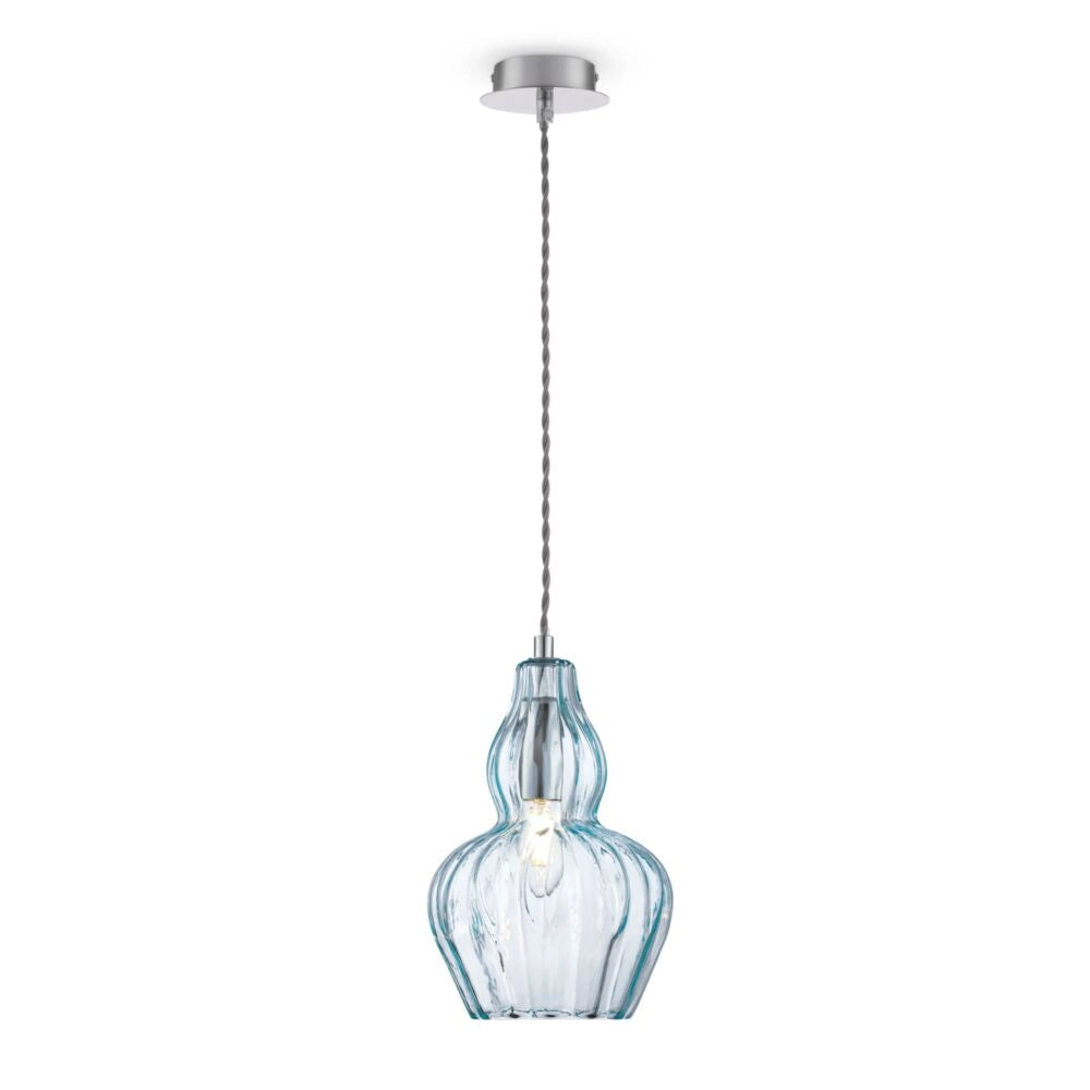 Lampada sospesa Maytoni Eustoma vetro blu cromo E14 Ø16