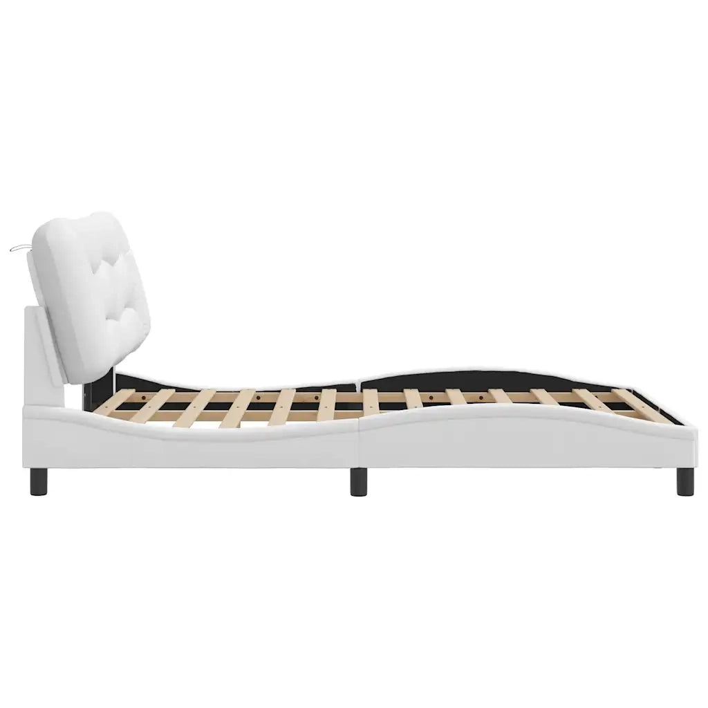 Letto matrimoniale | Letto per adulti | Giroletto senza Materasso Hvar Bianco 120x200 cm in Similpelle