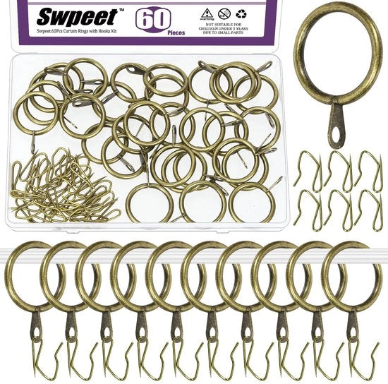 Assortimento di 60 pezzi di anello metallico per tende con occhiello a scorrimento, diametro 25mm/1", con pin per chiodo, per kit di accessori per tende, anelli metallici per tende, per finestre e porte, per tende doccia.