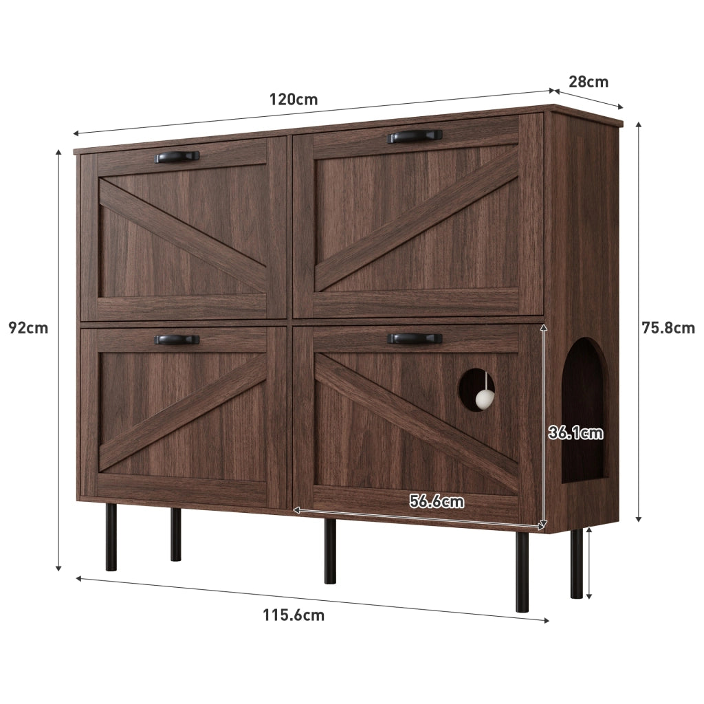 OKWISH Scarpiera con 4 Ante e 3 Ribalte, Gioco Integrato per Gatto, per Ingresso, Noce Naturale 120 x 28 x 92 cm