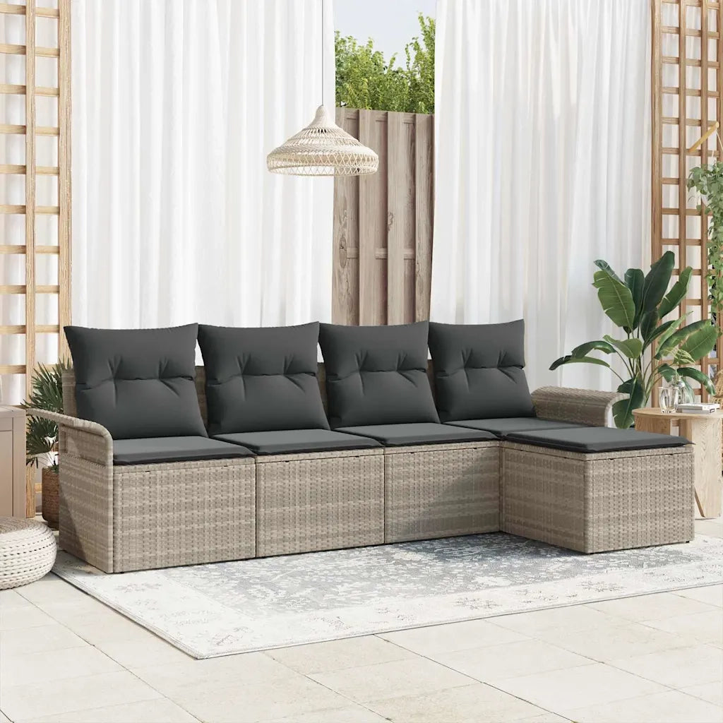 Divano da esterno con cuscino 5 pz-Set di 5 Sofa da Giardino Grigio chiaro polyrattan