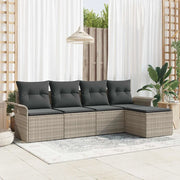 Divano da esterno con cuscino 5 pz-Set di 5 Sofa da Giardino Grigio chiaro polyrattan