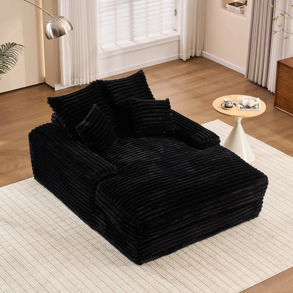 Méridiana in tessuto a coste con 4 cuscini sfoderabili e supporto ergonomico in schiuma nera 175 × 137 × 63 cm