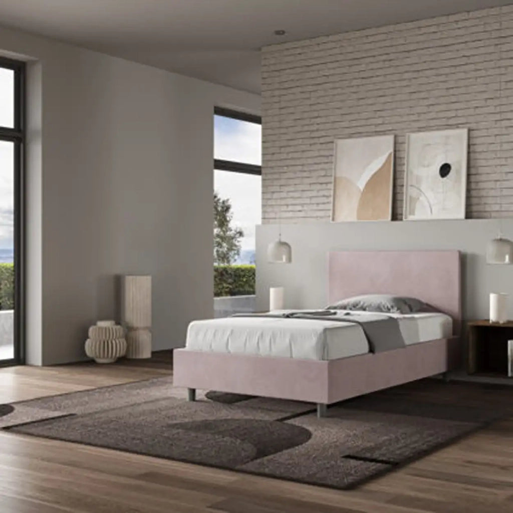 Letto una piazza e mezza contenitore imbottito 120x190 microfibra glicine Adele