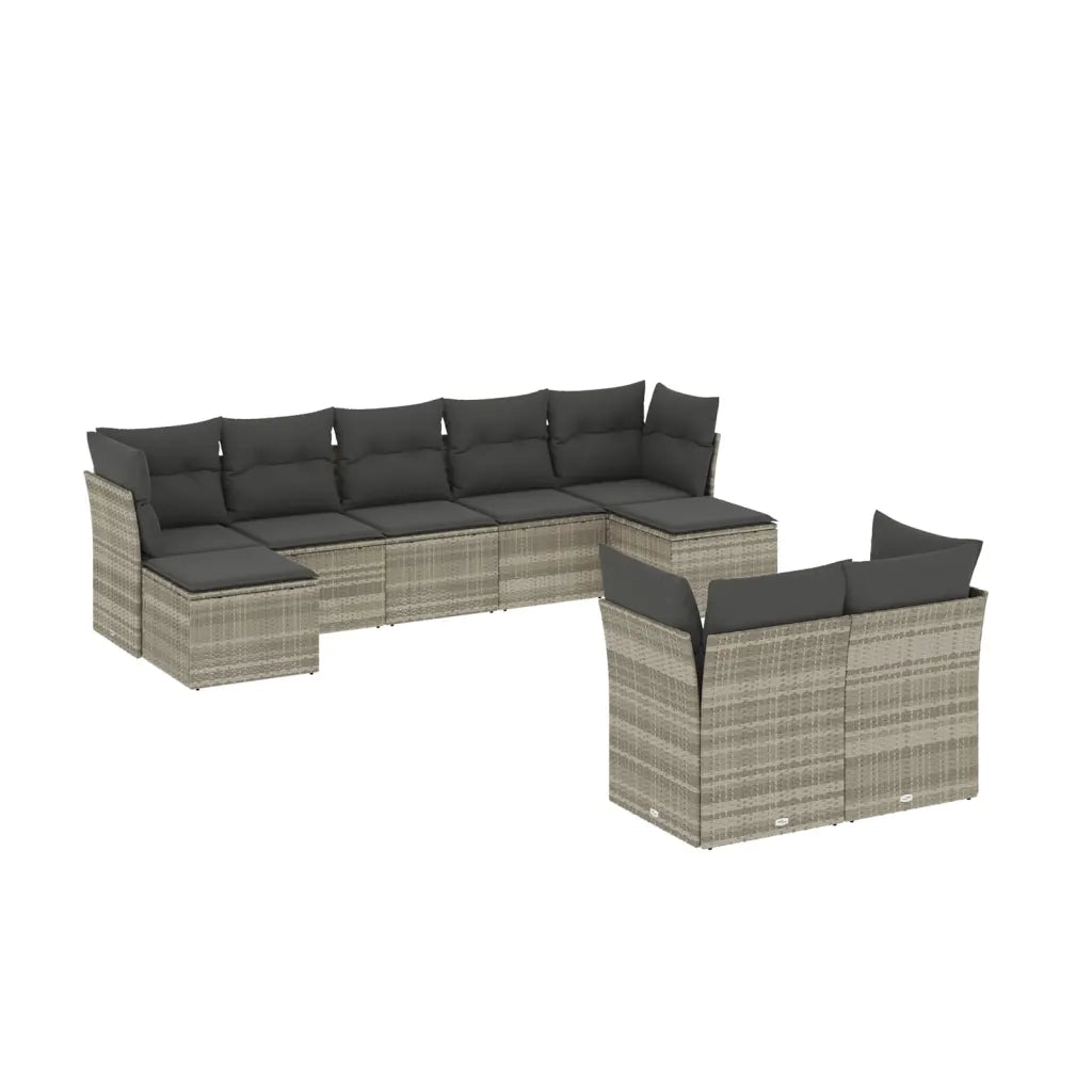 Set Divano da Giardino 9pz con Cuscini Grigio Chiaro Polyrattan 3250151