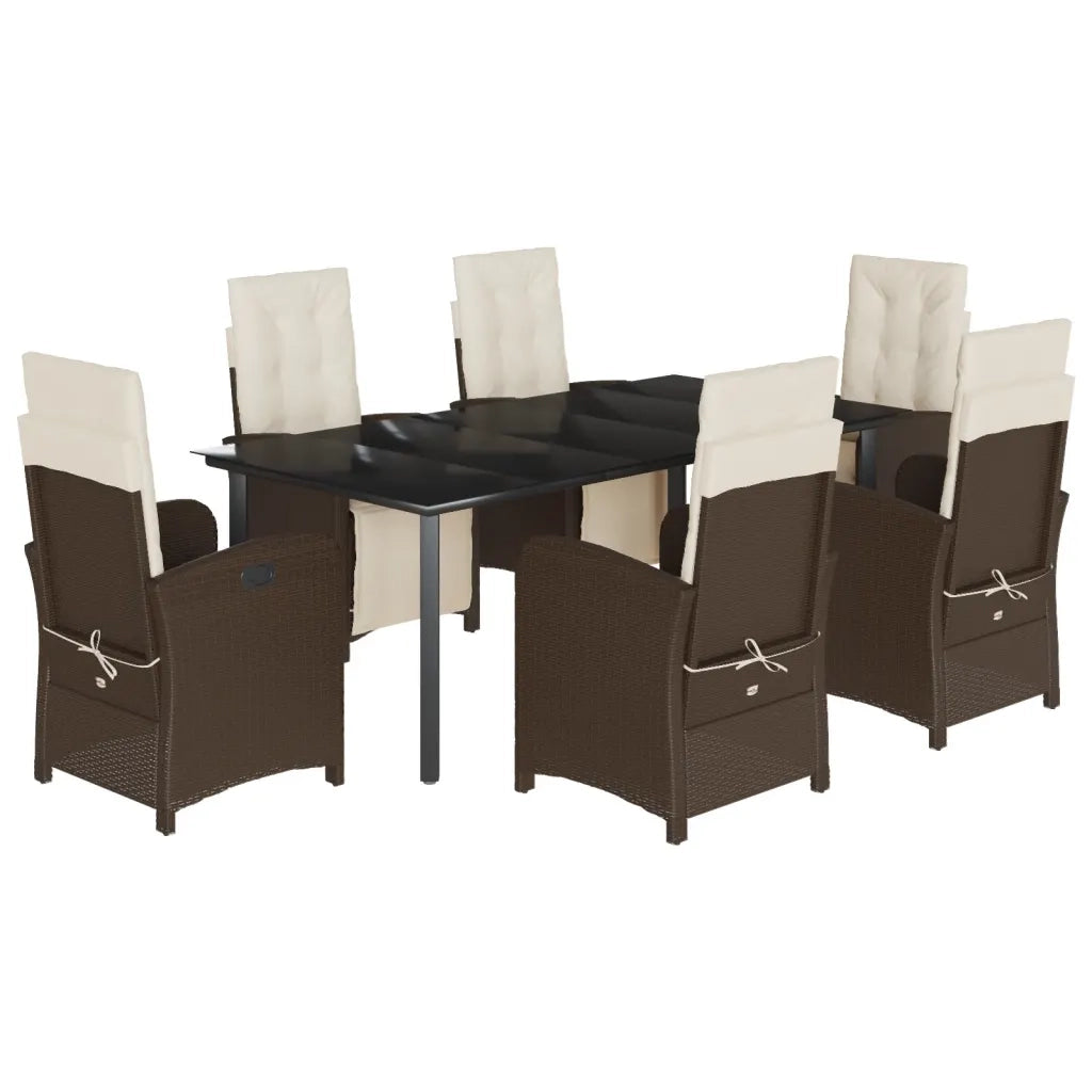 Set da Pranzo da Giardino 7pz con Cuscini in Polyrattan Marrone