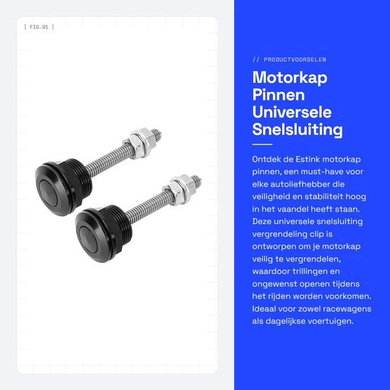 Pignone di chiusura universale per coperchio motore - Set di interruttori a pulsante - Lega di alluminio - 22mm - 2 pezzi - Blocco sicuro del coperchio motore