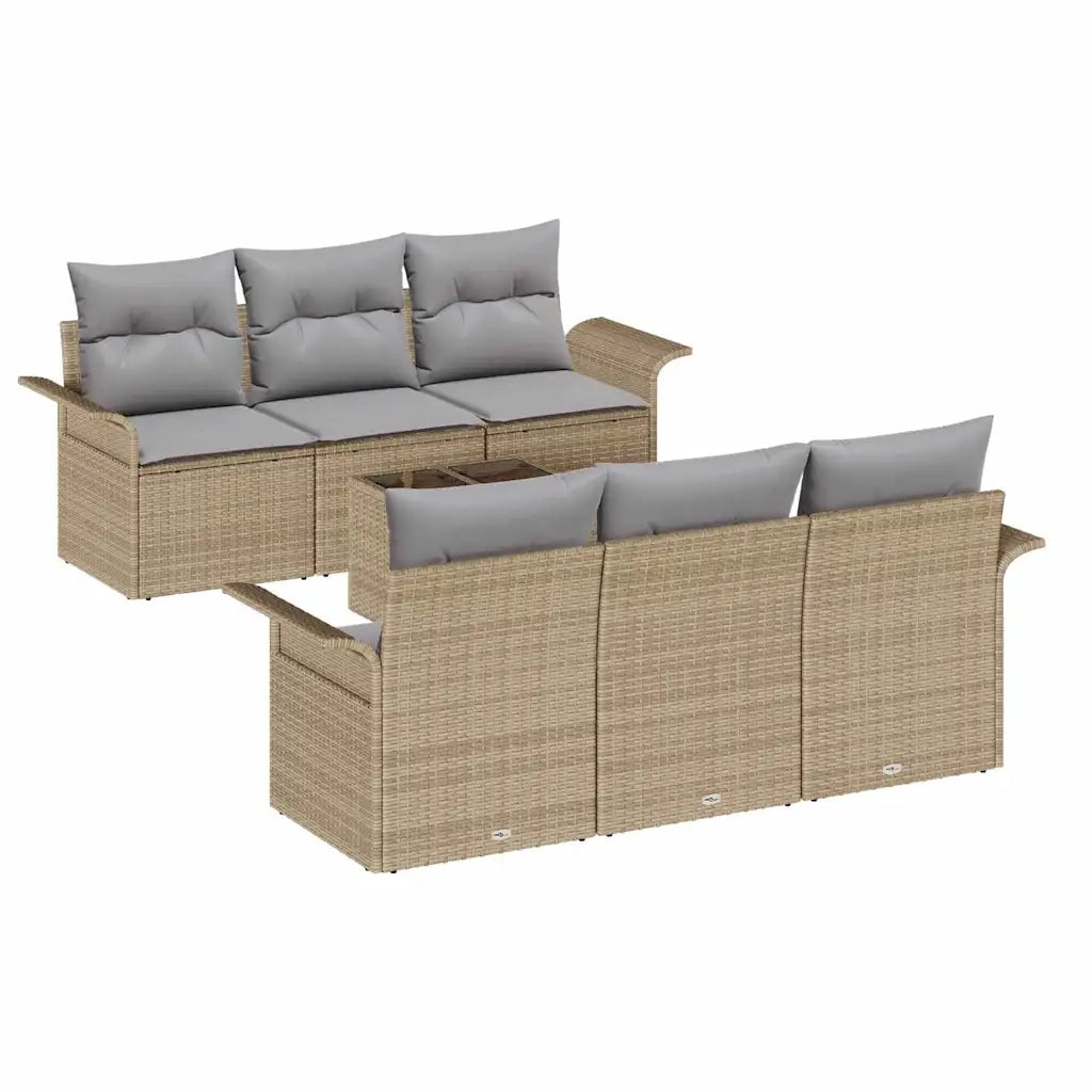 Set Divano da Giardino con cuscino 7 pcs Beige polyrattan