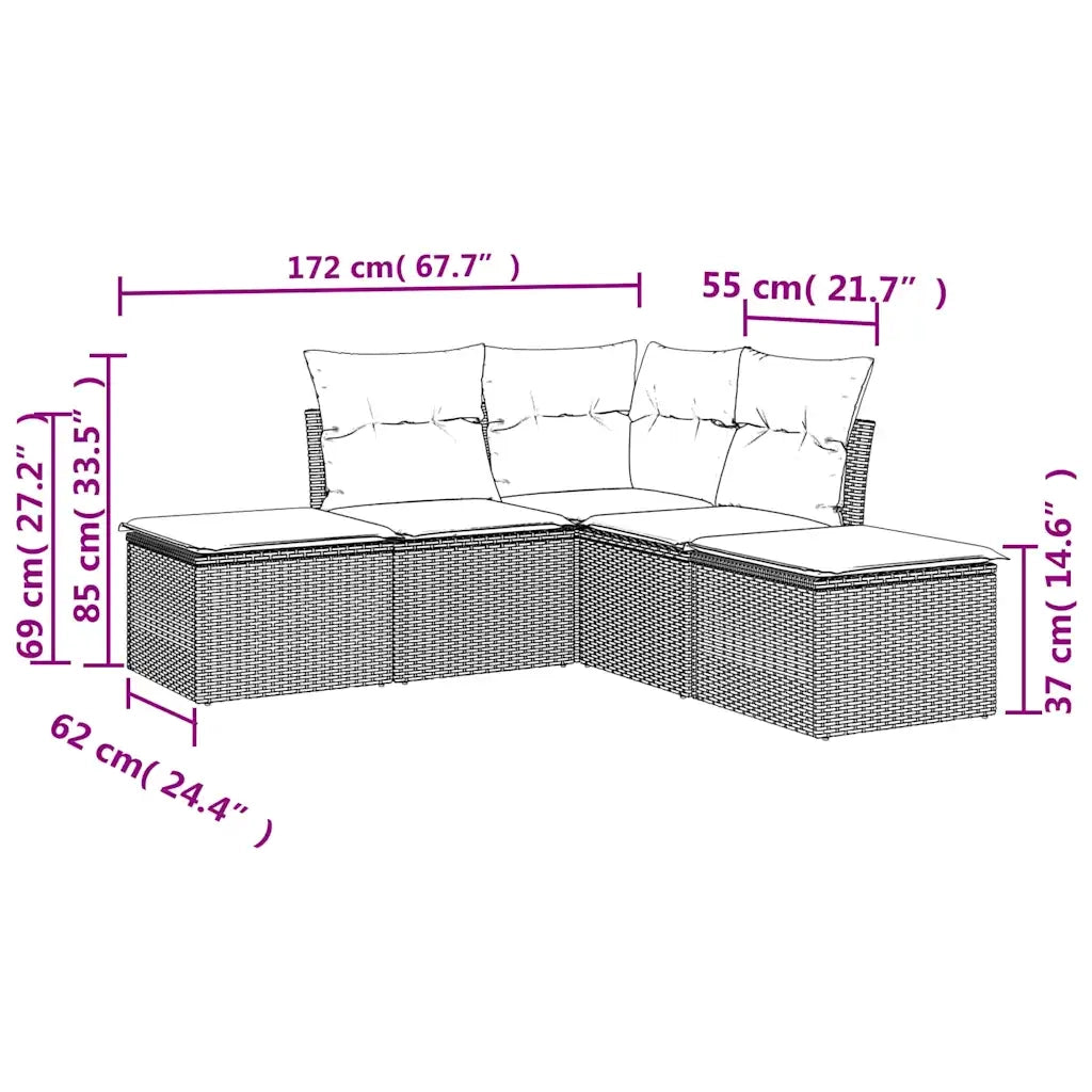 Set Divani da Giardino 5 pz | Set Salotto da Giardino con Cuscini in Polyrattan Nero