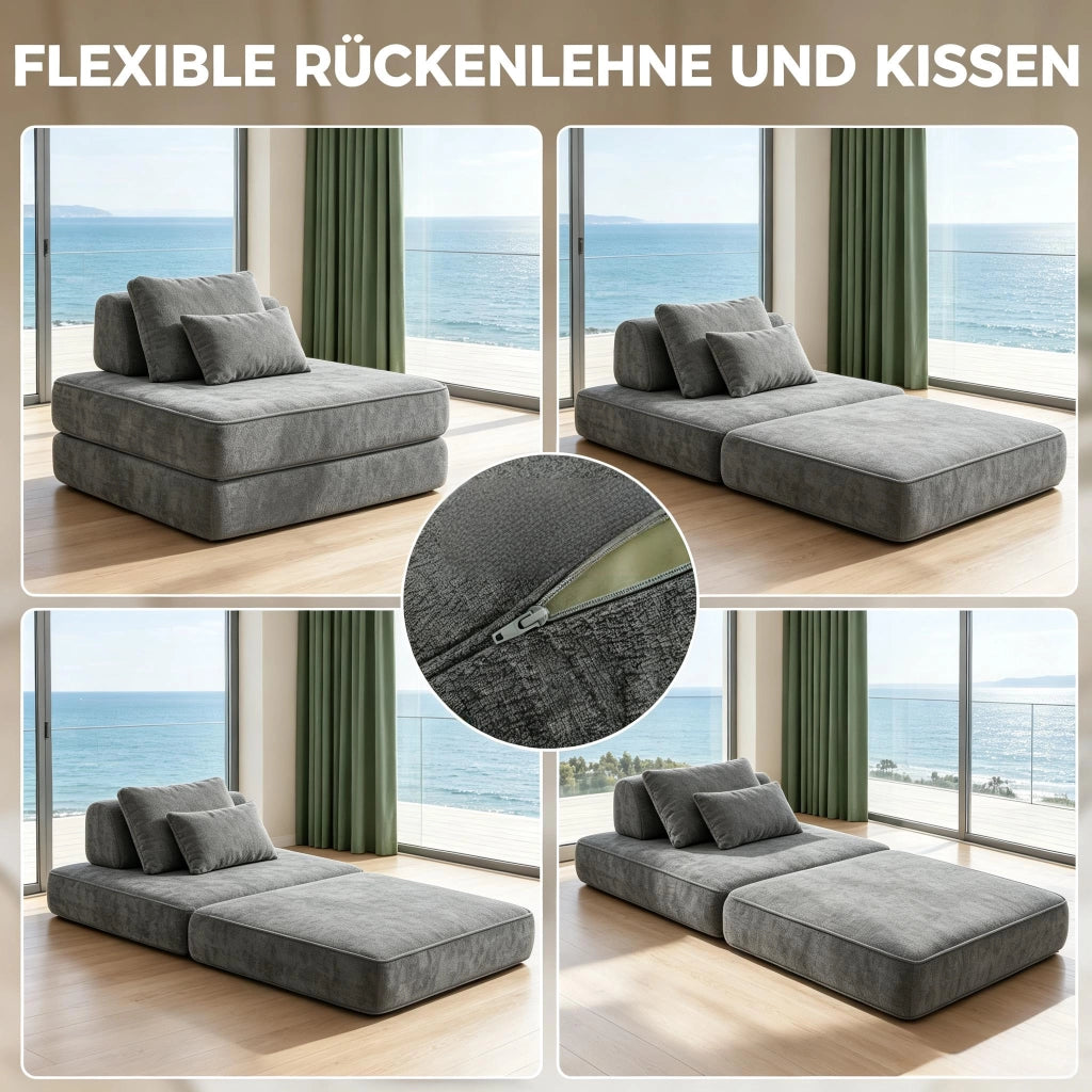 Poltrona letto convertibile 1 posto con cuscino e supporto trapezoidale in chenille grigio 97 × 97 × 70 cm