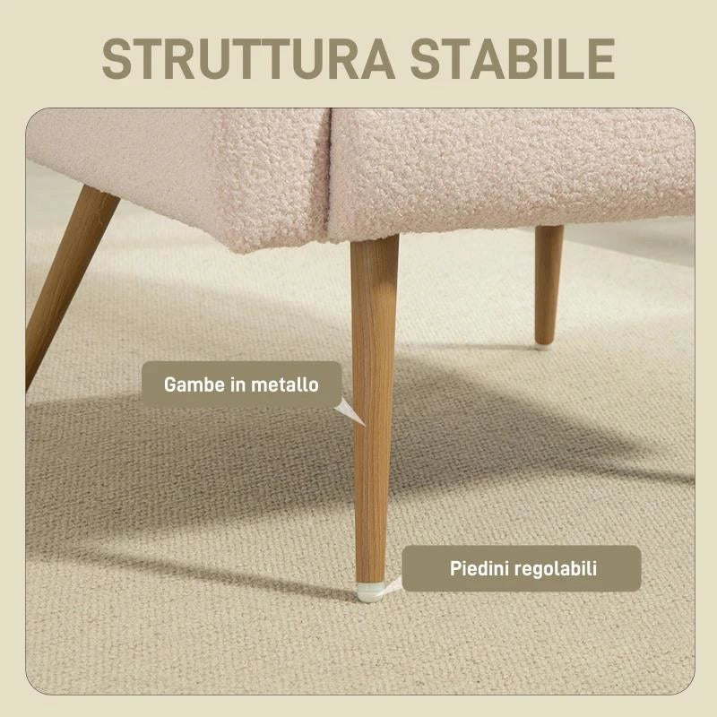 POLTRONA PER SALOTTO MODERNA IN TESSUTO TEDDY CON CUSCINO LOMBARE SFODERABILE, 77X77X83 CM, BEIGE