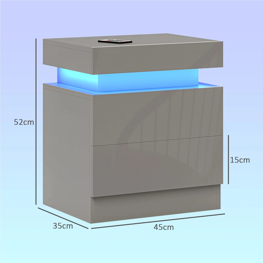 Comodino con Luci LED e 2 Cassetti ¨C zephmum ¨C Grigio 45x35x52 cm