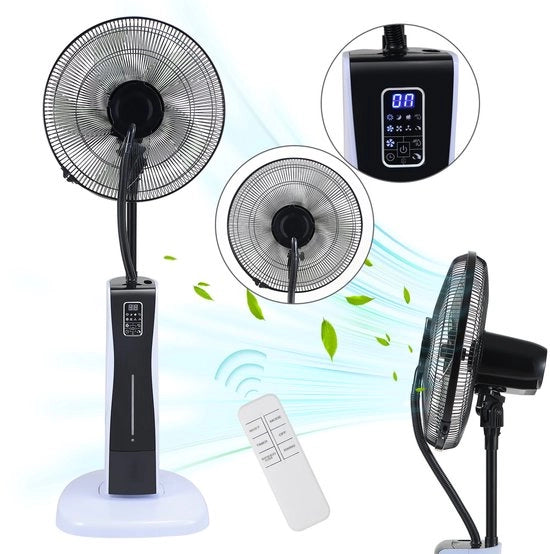 Ventilatore Stante con Nebulizzazione e Comando Remoto - 75W Ventilatore di Nebbia con Timer, Funzione di Rotazione e 3 Velocità - Ventilatore Stante con Fontanella - Ventilatore di Nebbia Stante