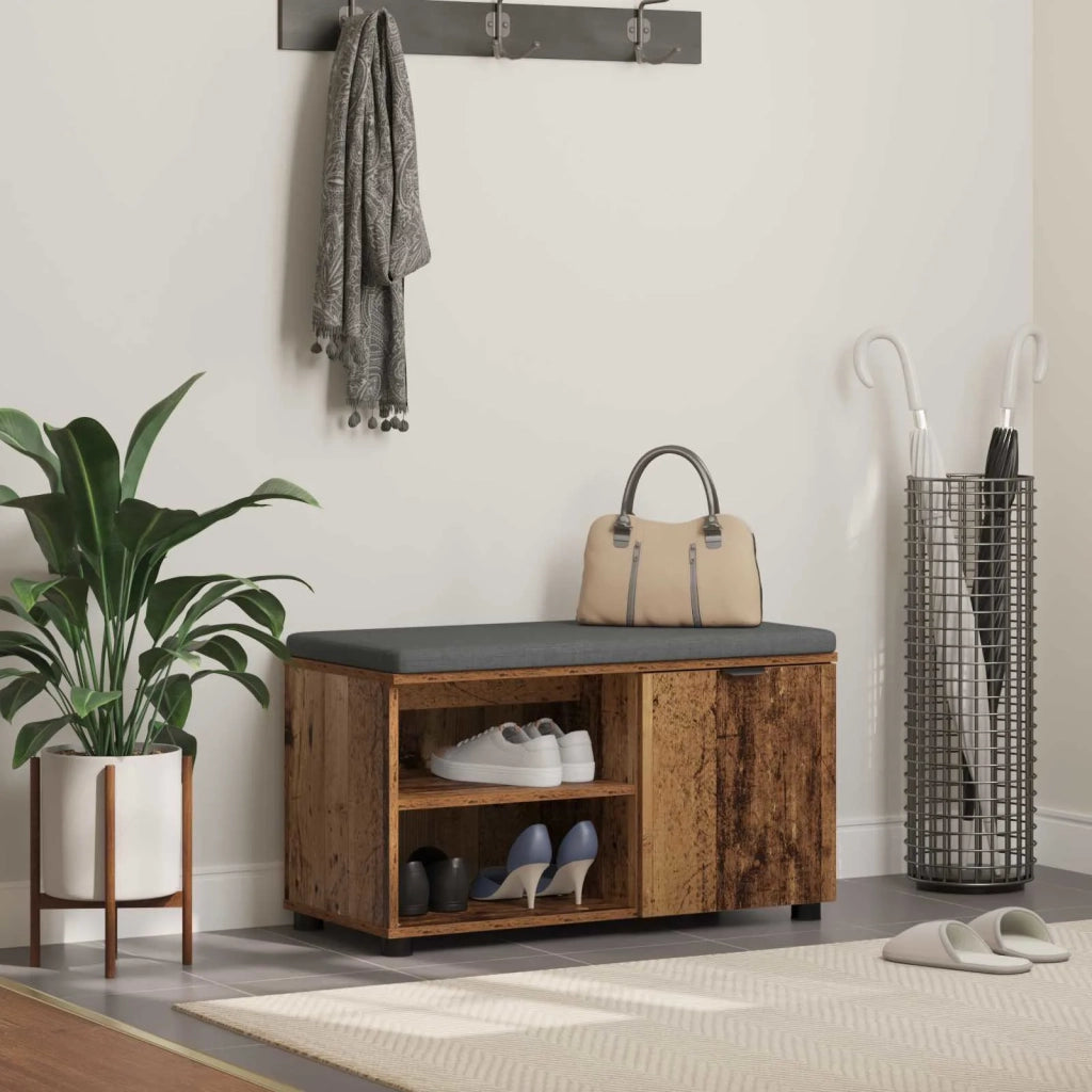 Panca per ingresso con cuscino Legno vecchio 80 x 38 x 46 cm 891510