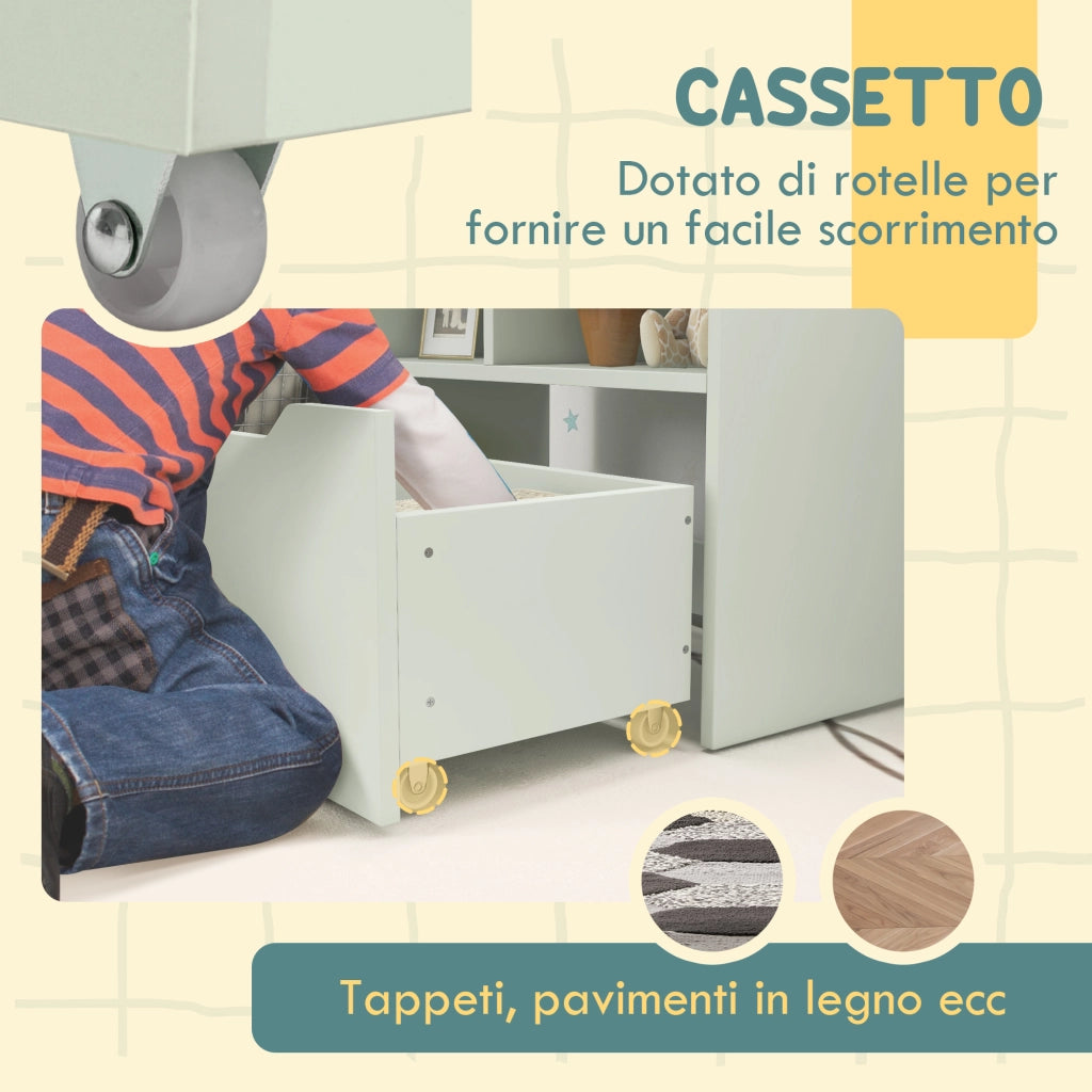 Libreria per Bambini con Ripiani e Cassetto ¨C Minimal ¨C Verde 60x30x90