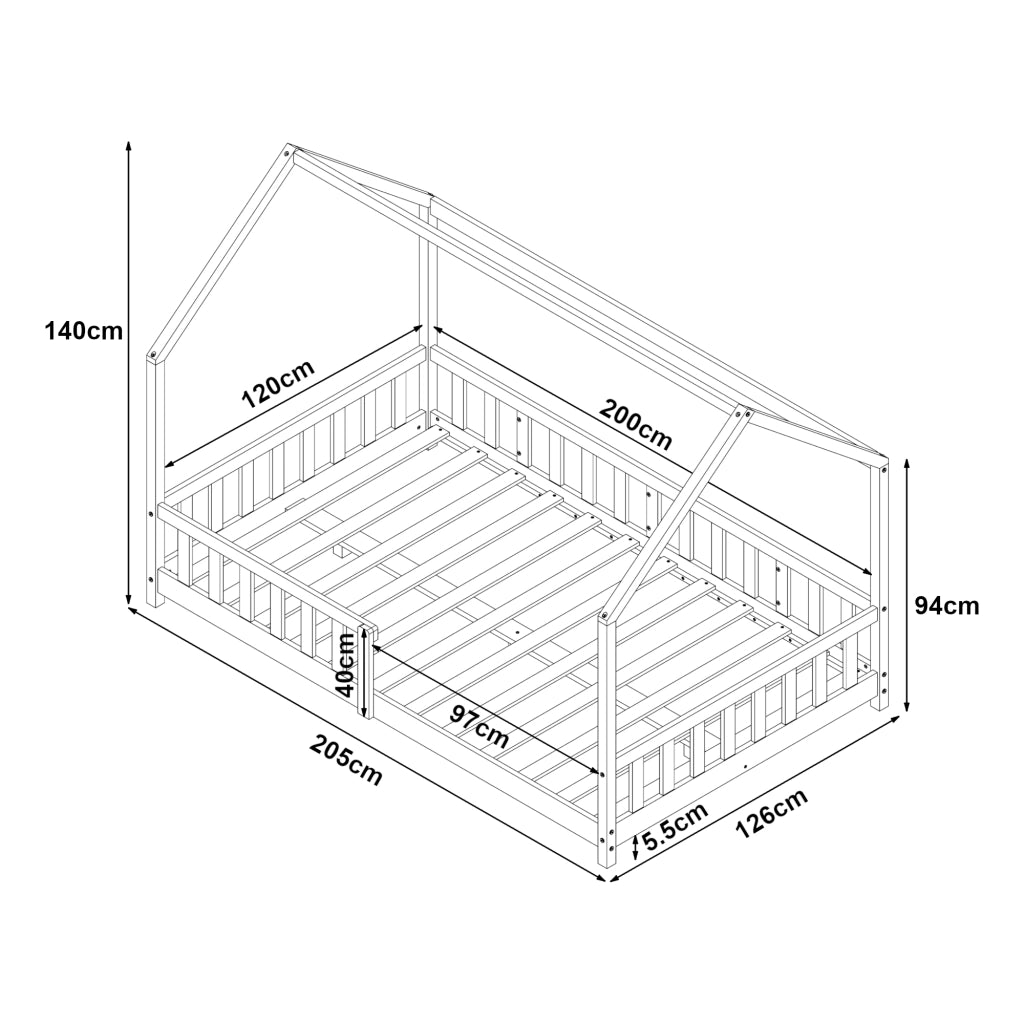 Letto Piazza e Mezza Hesel per Cameretta a Forma di Casetta 120 x 200 cm Bianco [en.casa]