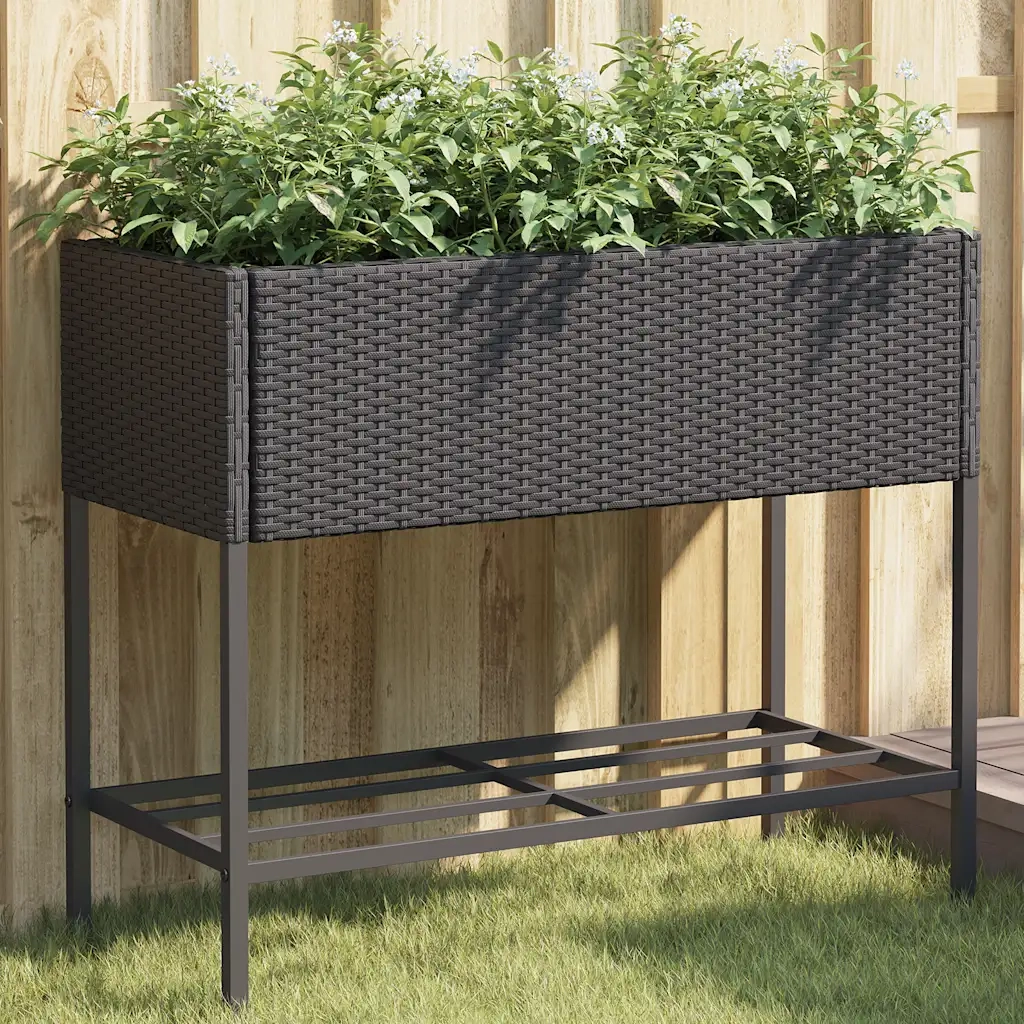 Fioriere da Giardino con Ripiani 2pz Nere 90x40x75cm Polyrattan 3210507