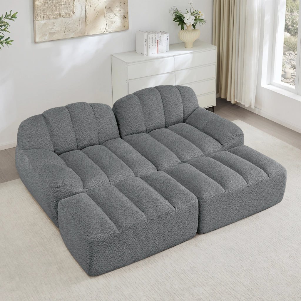 Divano Modulare 2 Posti con 2 Ottoman ¨C Xylo ¨C Tessuto Grigio Morbido