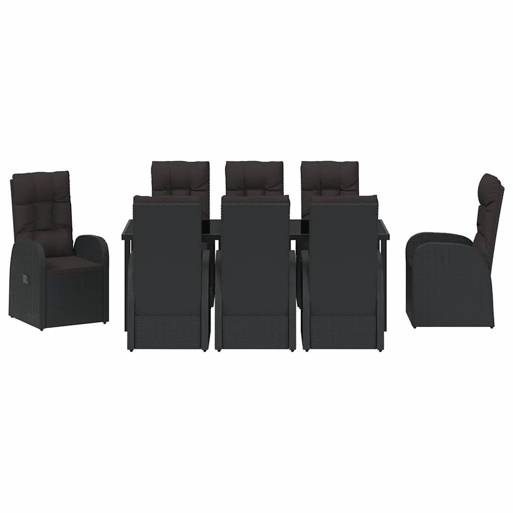 Set da Pranzo per Giardino con cuscino 9 pcs Nero polyrattan 3379512