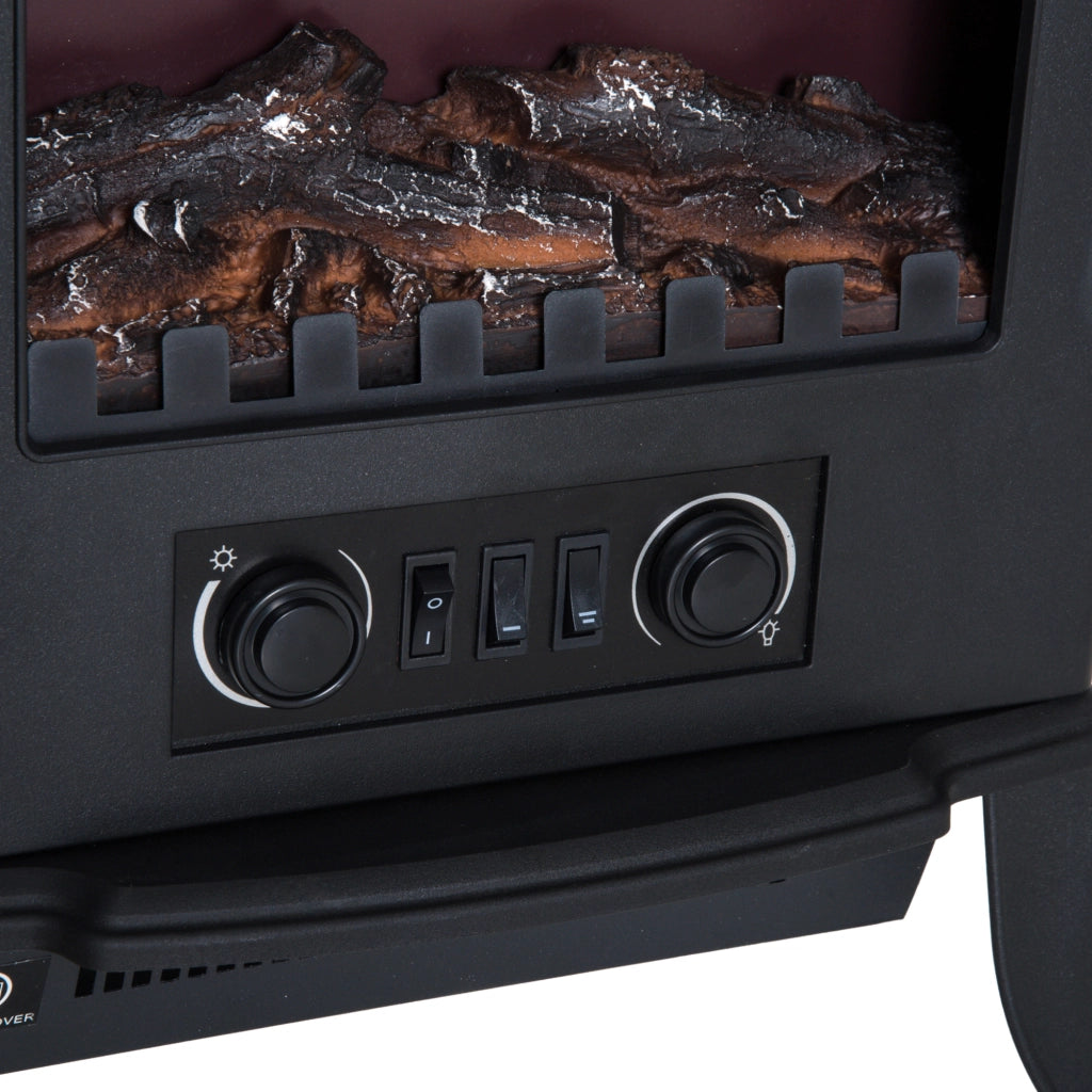EasyComfort Camino da Terra Elettrico Potenza 1000W / 2000W con Effetto Fiamma Luminosità Regolabile, Caminetto Elettrico con Temperatura Regolabile e Protezione Anti Surriscaldamento, 39x23x56.5cm, Nero