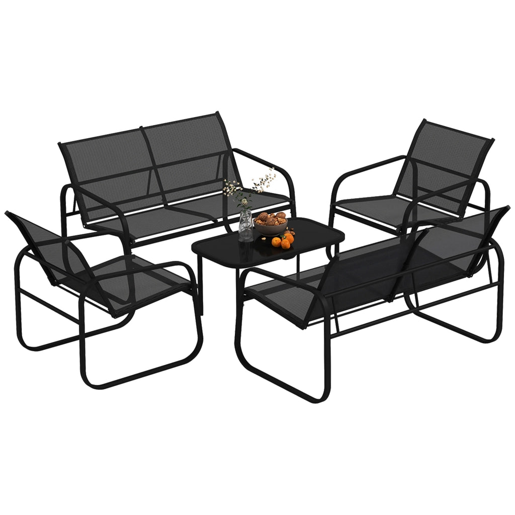 Set Giardino 2 Divani 2 Posti 2 Poltrone Tavolino Caff¨¨ Vetro ¨C Zephmum ¨C Nero