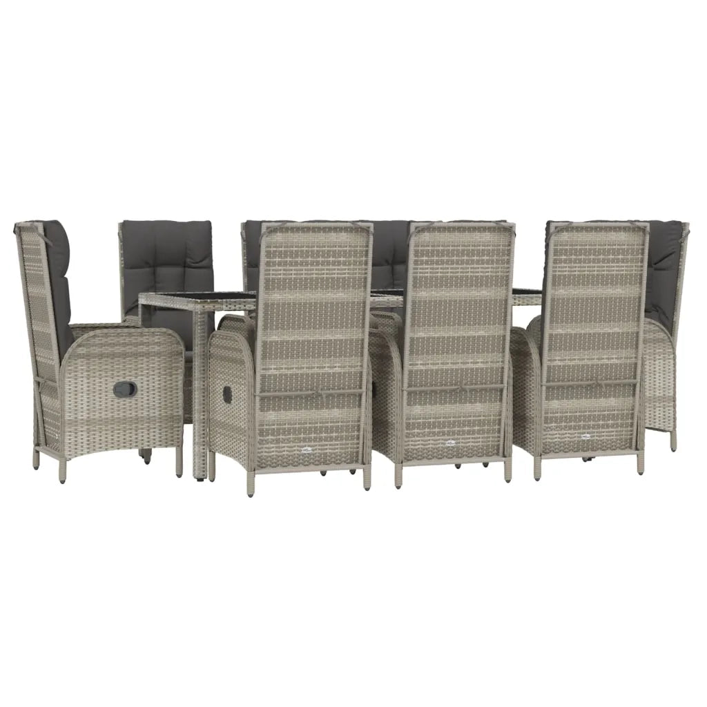 Set da Pranzo da Giardino 9 pz con Cuscini in Polyrattan Grigio 3185028