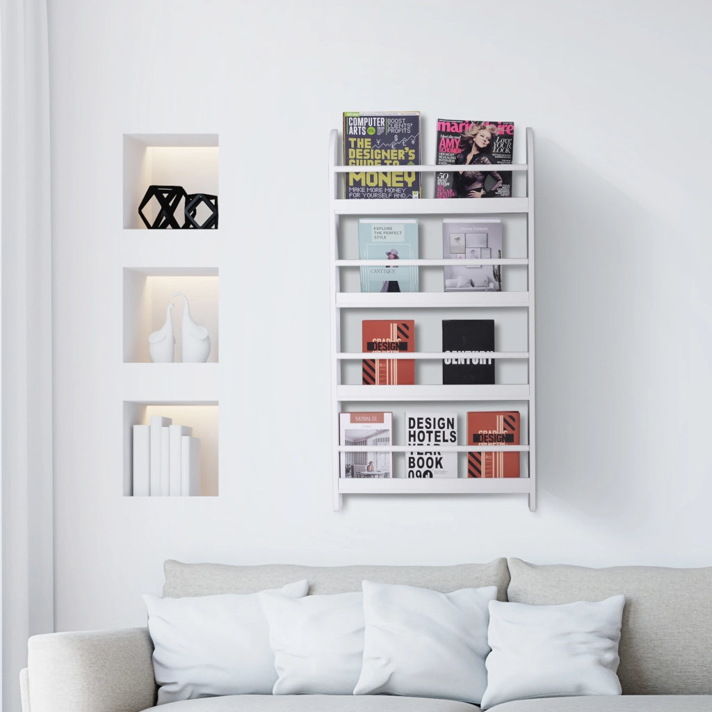 Libreria a Parete con 4 Ripiani in Legno Bianco ¨C Zephmum ¨C 59x12x113