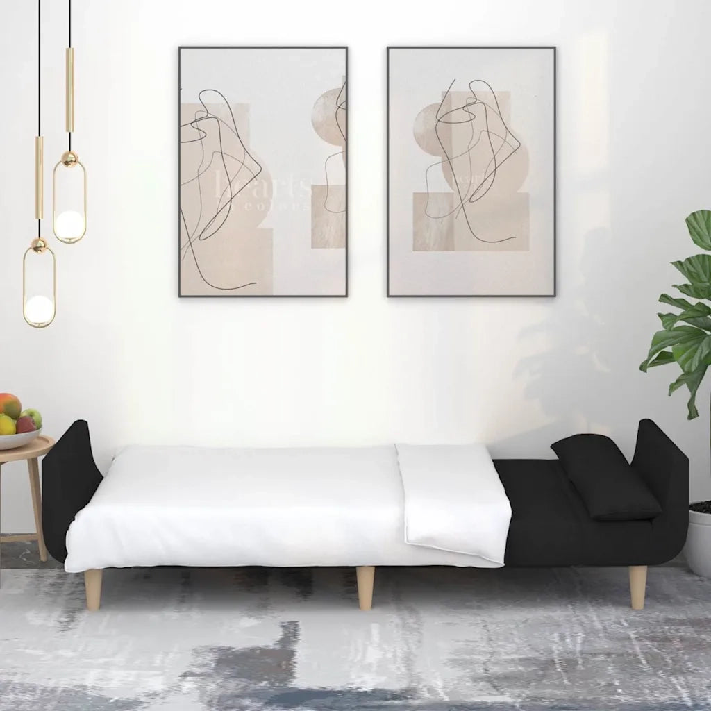 Divano letto | Sof¨¤ letto | Letto singolo a 2 Posti con 2 Cuscini Nero in Tessuto