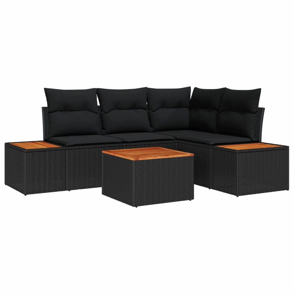Set Divano da Giardino con cuscino 5 pcs Nero Poly Rattan