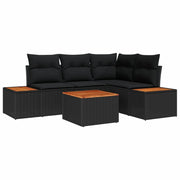 Set Divano da Giardino con cuscino 5 pcs Nero Poly Rattan
