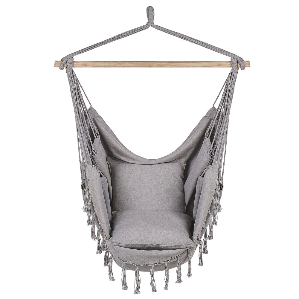 Sedia a dondolo sospesa in cotone grigio chiaro e sedile altalena in poliestere per interni ed esterni in stile boho
