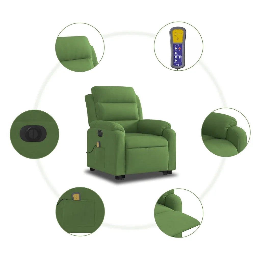 Poltrona Alzapersona Massaggi Elettrica Verde Chiaro Velluto 3205128