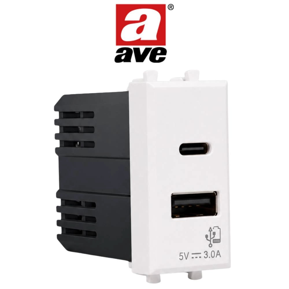 Alimentatore usb da incasso tipo a e c 5v 3a serie s44