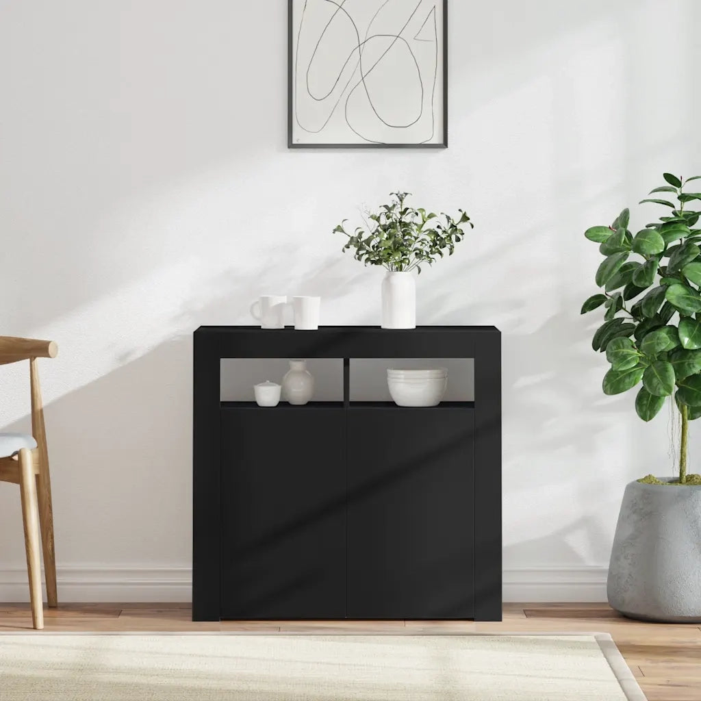 Credenza con Luci LED Nera 80x35x75 cm 804329