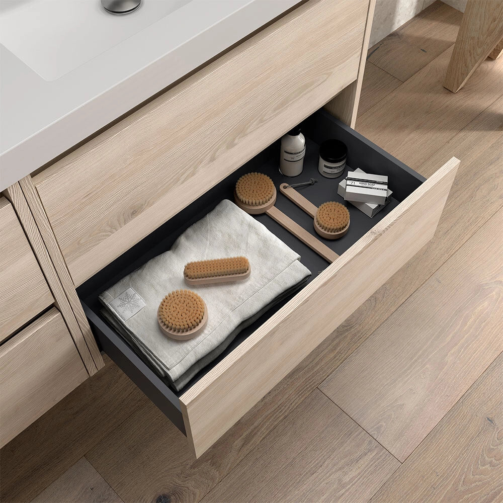 Mobile bagno sospeso 80 cm rovere bali con lavabo ad incasso Gaya