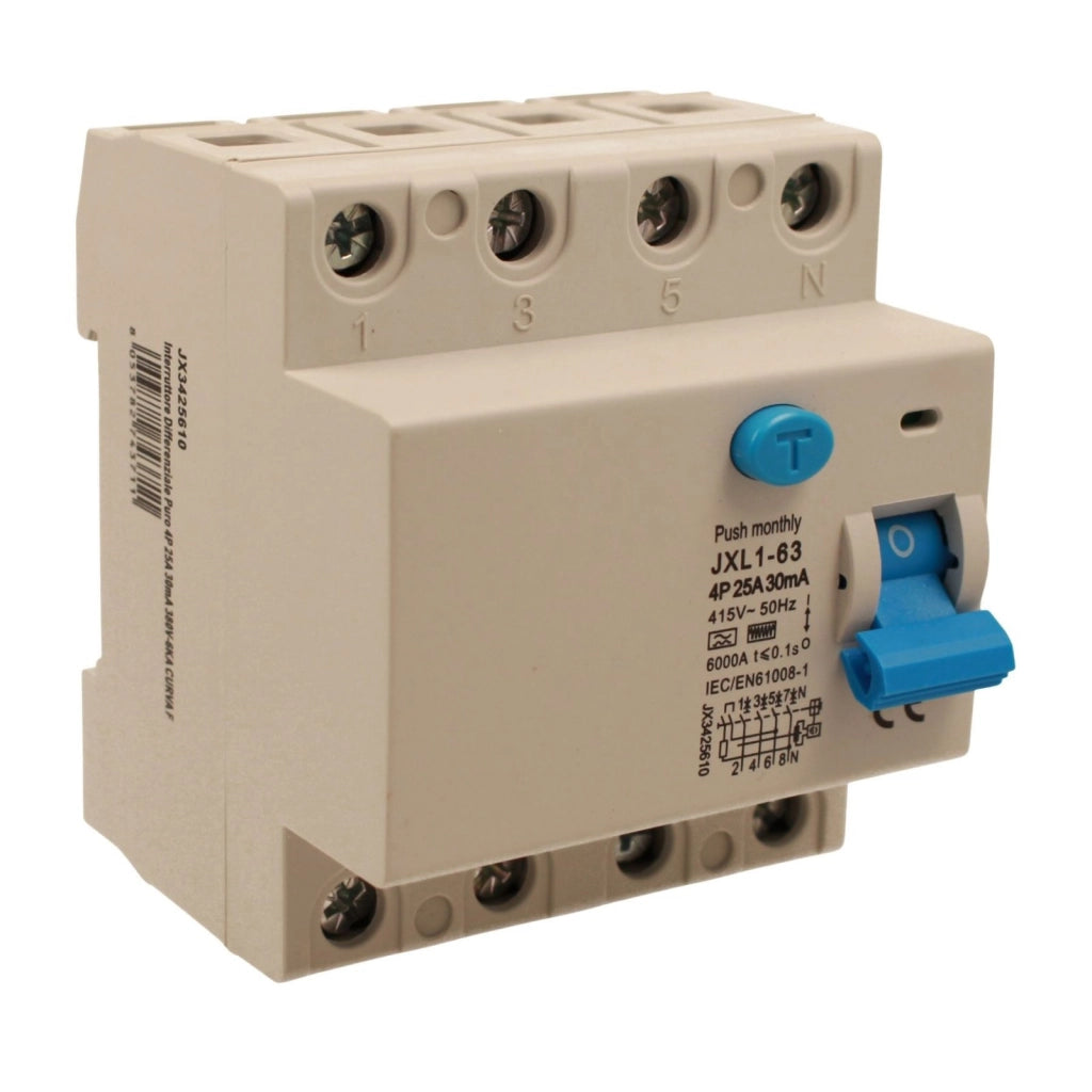 RCCB Interruttore Differenziale Puro Tipo F 3P+N 4M 6000A 30mA 25A AC 400V IP20 IEC61008-1