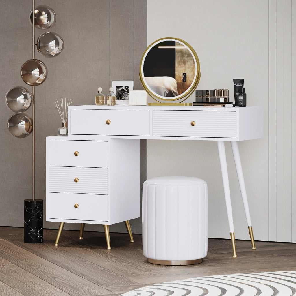 Tavolo da Trucco con Specchio e LED ¨C MINIMAL ¨C con Armadietto Laterale Regolabile, 100x78x40 cm