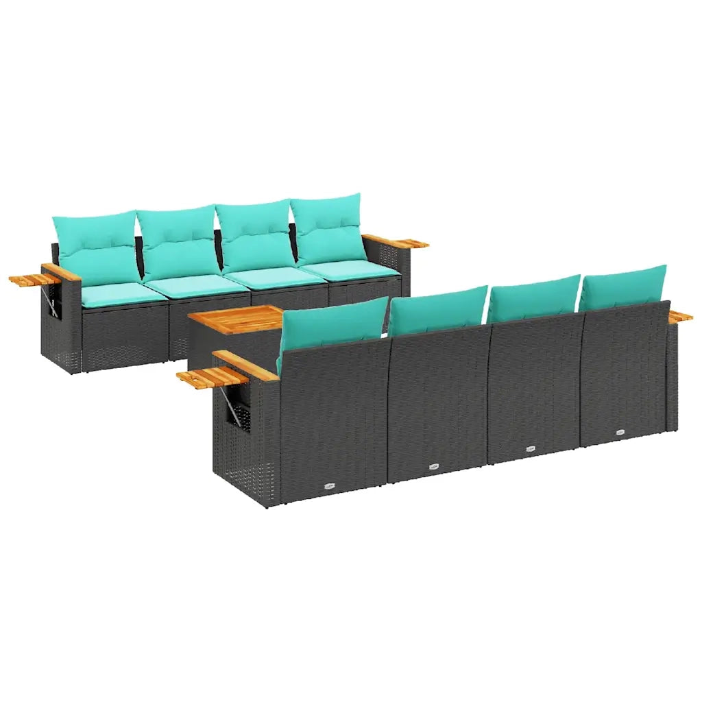 Set Divani da Giardino 9 pz con Cuscini Nero in Polyrattan