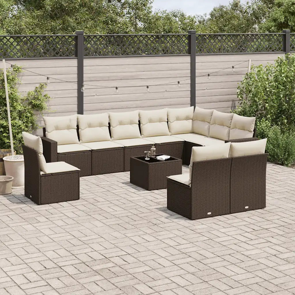 Set Divani da Giardino 11 pz con Cuscini Polyrattan Marrone 3219113